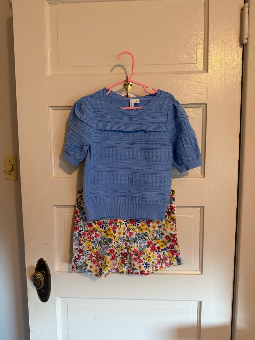Janie and Jack Light Blue Knit Short Sleeve Sweater Top and Shorts Set